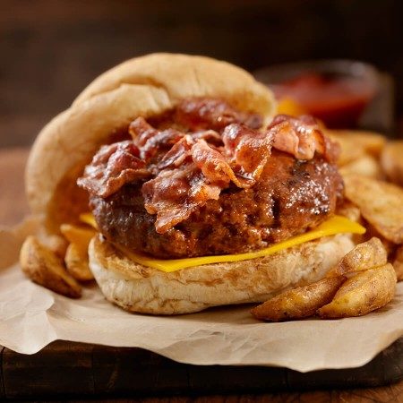 Image of Applewood Smoky Bam Burger with Applewood Bacon and Aged Cheddar Recipe